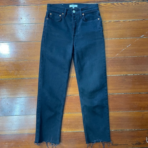 RE/DONE 70s High Rise Stove Pipe Black Jeans Washed Noir Denim Button Fly Sz 26 - Picture 5 of 15